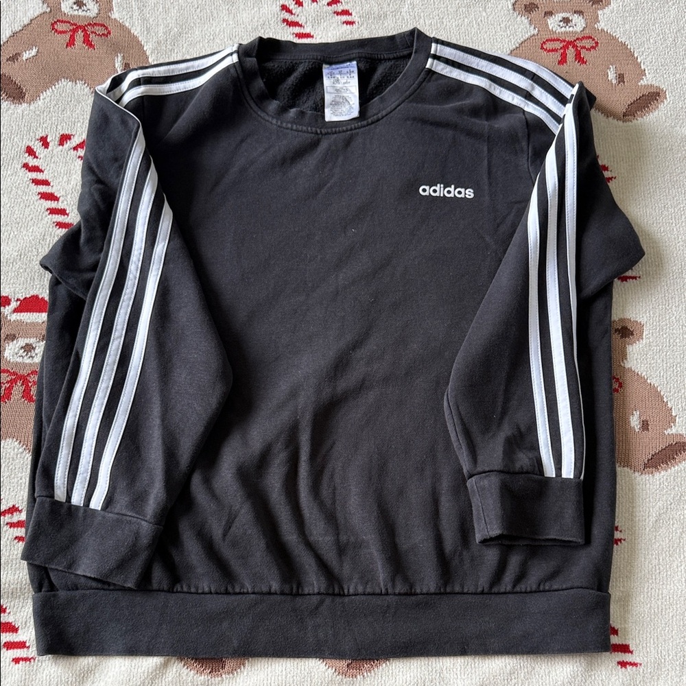 Adidas Black Crewneck with White Sleeve Stripes